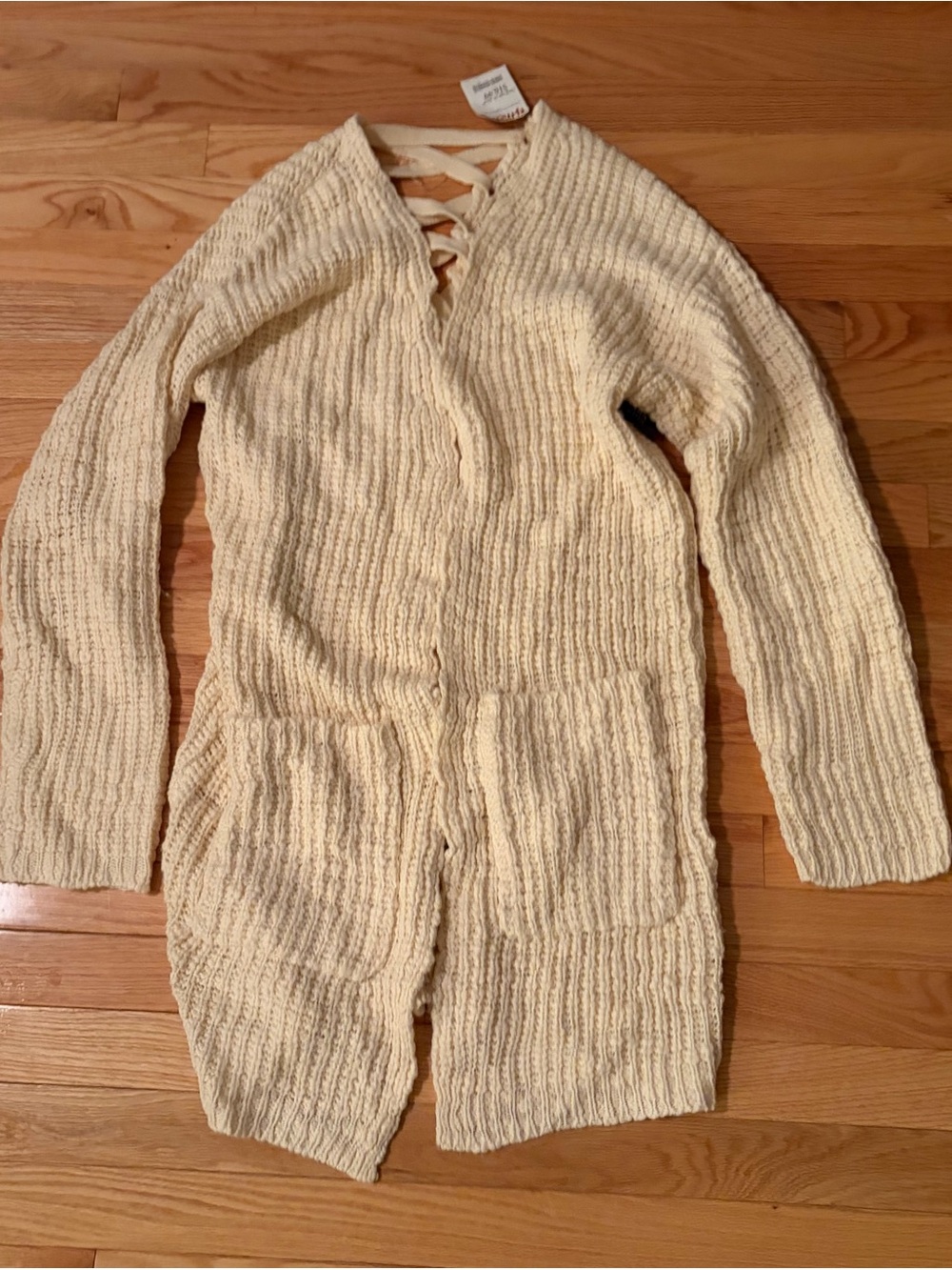 Poof! Cream Knit Open-Front Cardigan with Patch Pockets